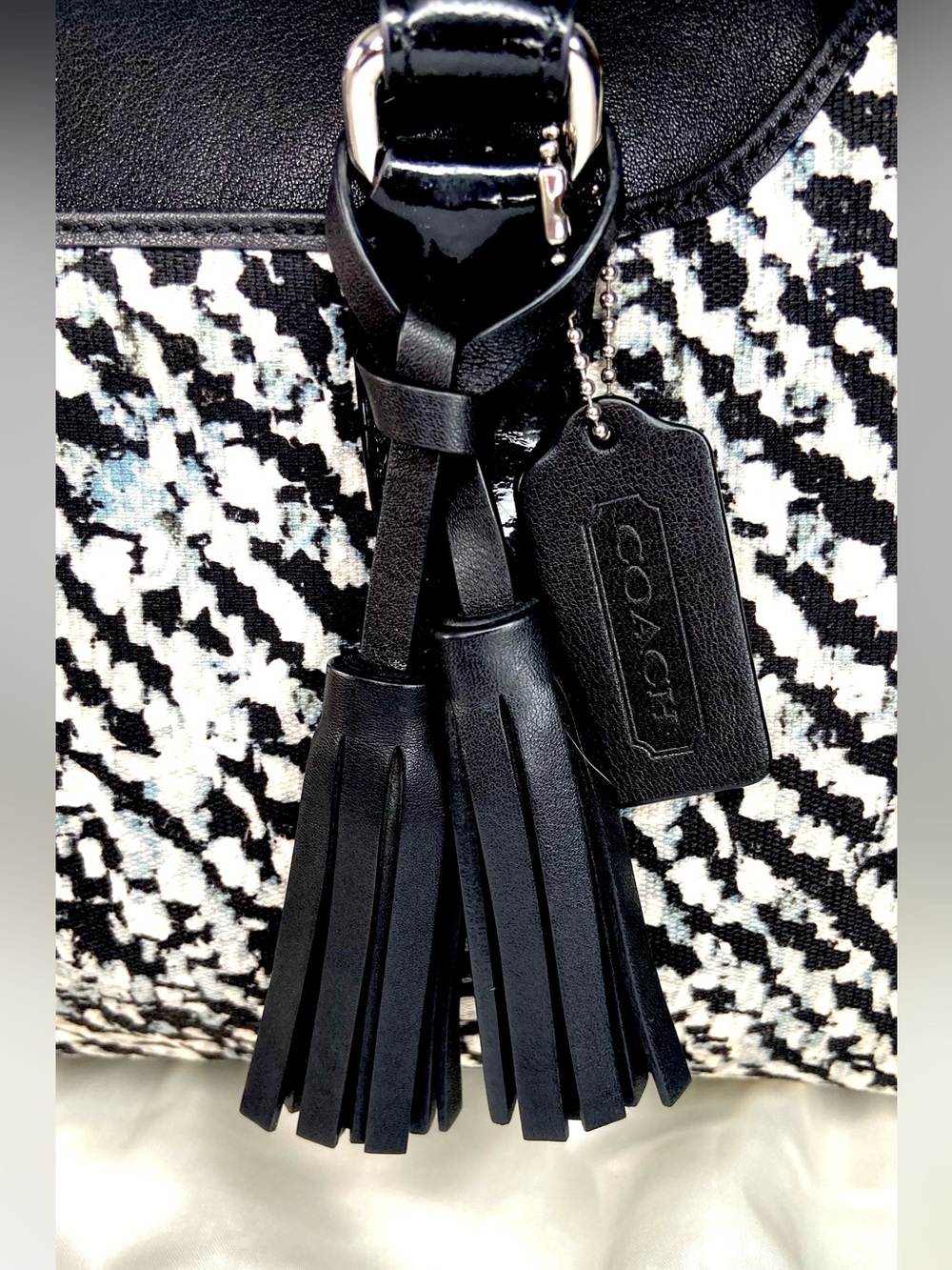 Coach 2013 Black & White Patterned Satchel with Leather Trim - Picture 5 of 12